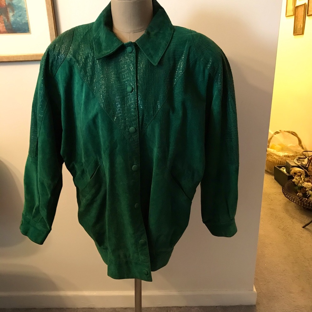 Vintage Kelly Green Leather / Suede Jacket